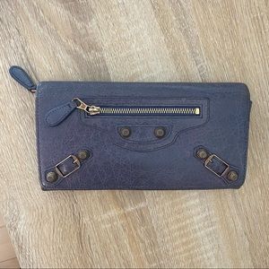 Balenciaga blue leather giant city arena long wallet